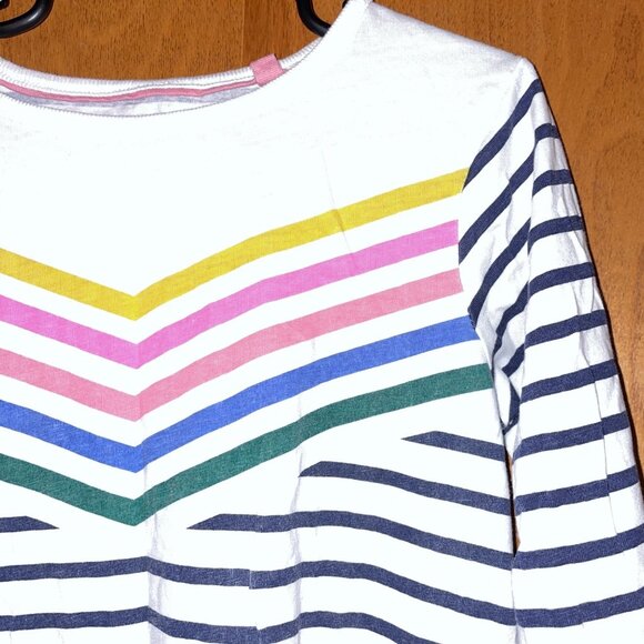 Mini Boden Girls Striped Long-Sleeve Dress With Multicolor Chevron Detail Size 8 - Picture 2 of 6